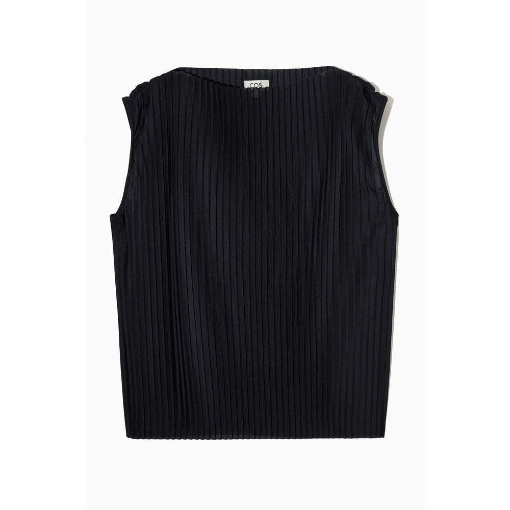 COS Black Pleated Sleeveless Boatneck Top 11618477 Size Medium